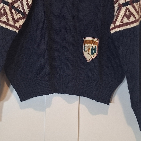 Vintage McGregor Pullover Sweater Fair Isle Ski Patch Large Navy White Mauve 90s - Picture 5 of 12
